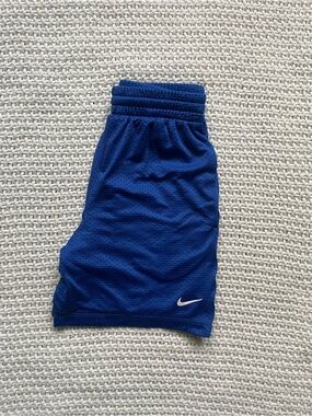 Nike Boy’s Blue Athletic Mesh Shorts with White Swoosh